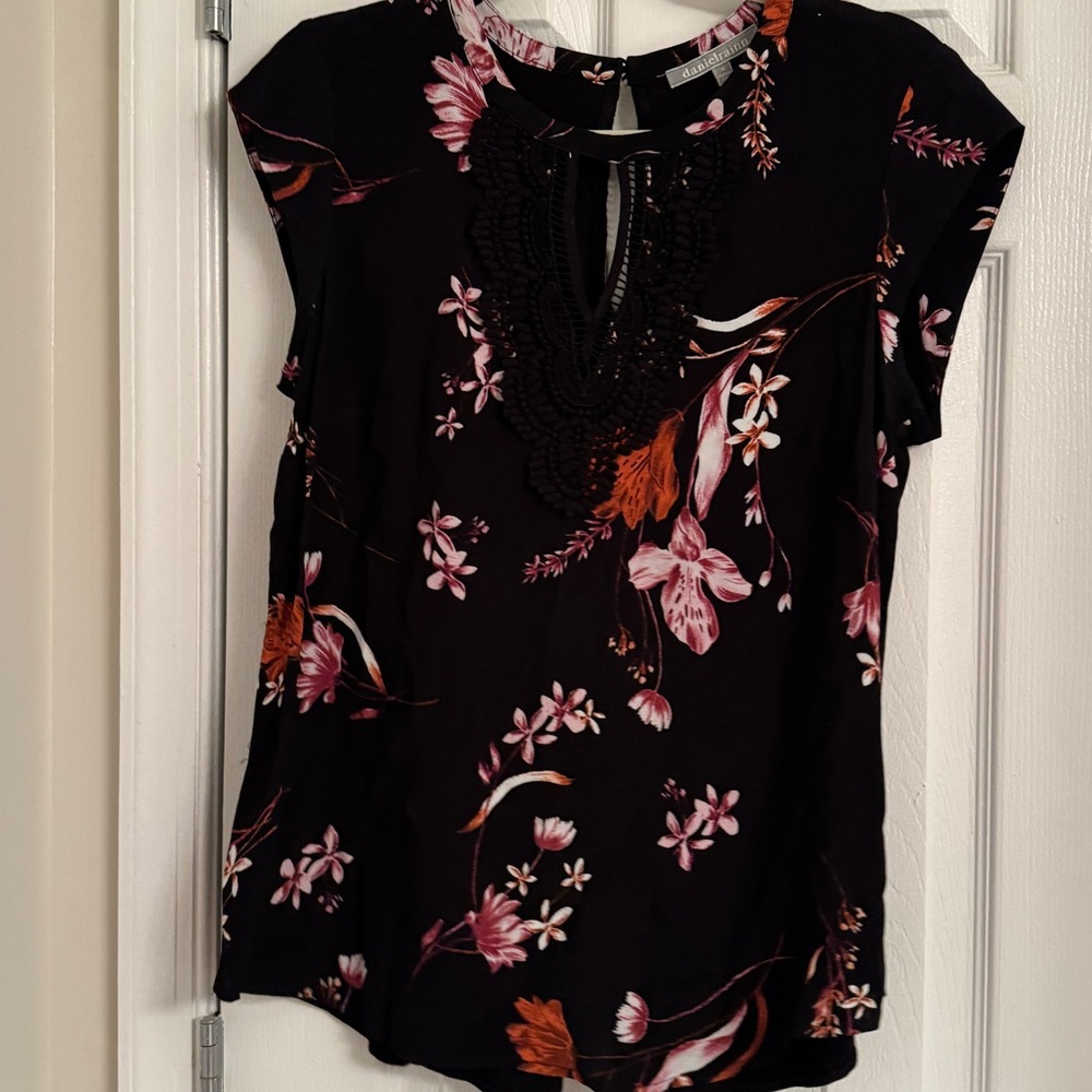 Daniel Rainn Black and Pink Floral Blouse